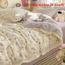 Axyaa French Lace Double Four-Piece Bedding Set with Wrinkled Yarn - 3-Piece Optional