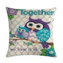 Axyaa Owl Pattern Linen Pillowcase - Palm Bird Cushion for Home Decor