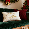 Axyaa Embroidered Merry Christmas Pillow Covers in Red Green Gold, 30x50cm