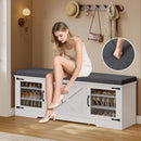 Axyaa Rustic Storage Bench with Lift Top Drawers, Cushioned Seat, Shoe Rack