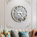 Axyaa 60CM Round Mirrored Wall Clock with Beveled Roman Numerals - Elegant Skeleton Design