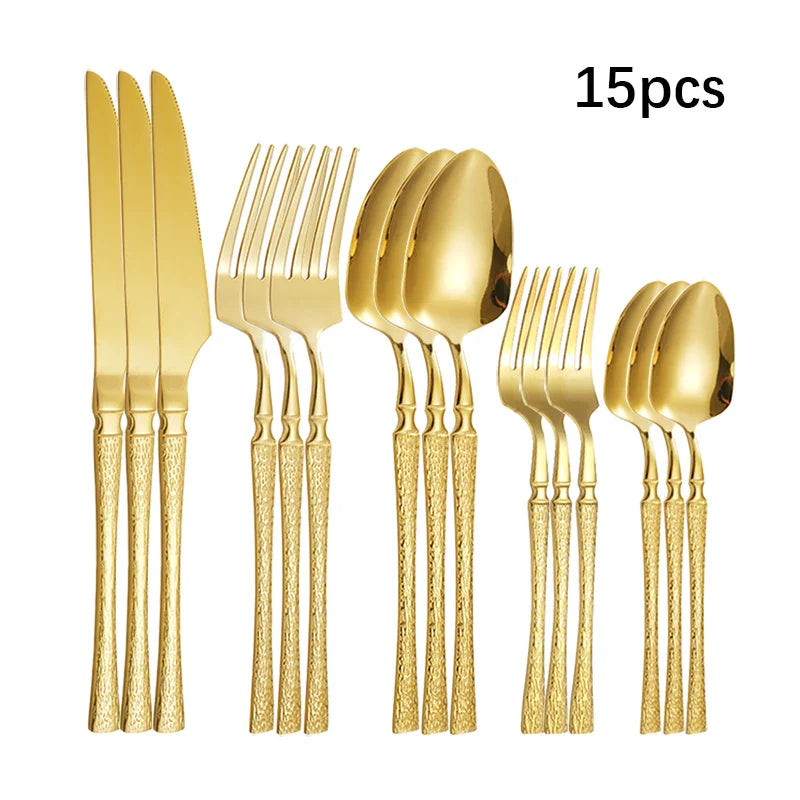 Axyaa 30-Piece Stainless Steel Tableware Set with Golden Waist Design