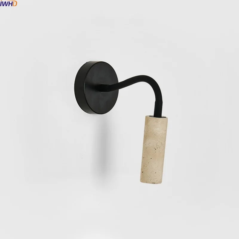 Axyaa Nordic LED Wall Lamp Bedroom Bedside Up Down Rotate Black Iron Stone Mirror Light