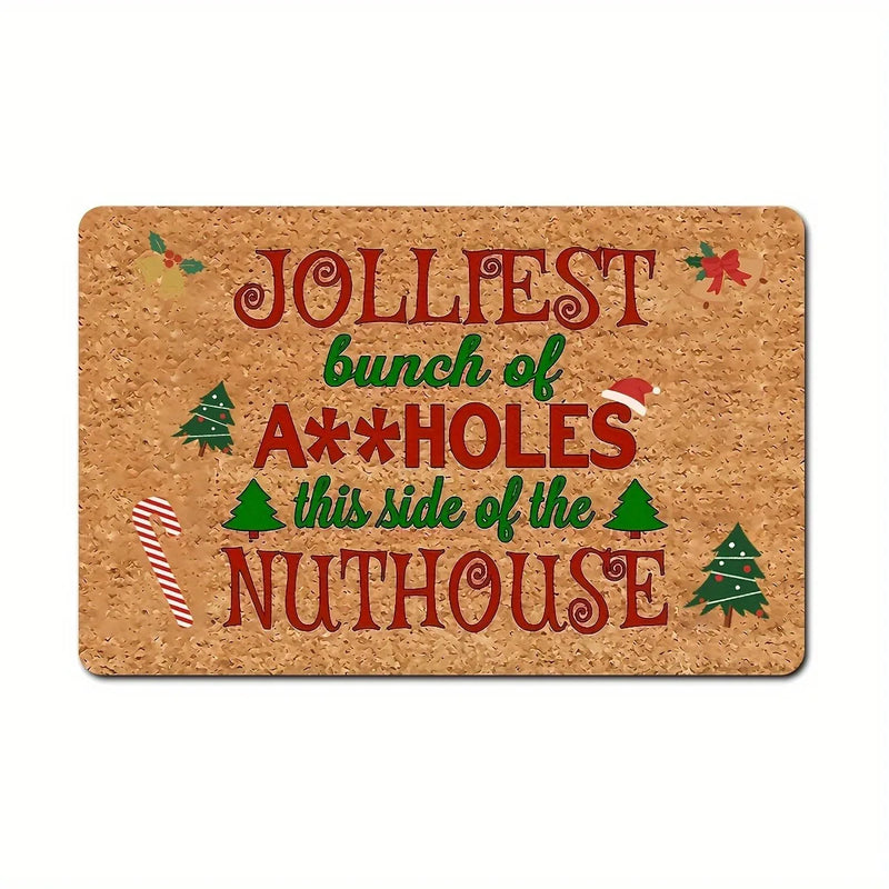 Axyaa Christmas Decoration Door Mat with "The Happiest Hole" Design