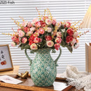 Axyaa Ancient Coins Relief Vase Ceramic Decor for Stylish Floral Arrangements