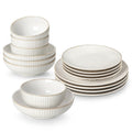 Axyaa Stoneware Dinner Set: 16/32 Piece White Embossed Plates, Bowls in Lydia Design