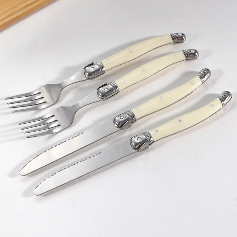 Axyaa Stainless Steel Cutlery Set with White Rivet Handle - 4-Piece