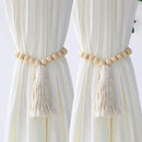 Wooden Bead Curtain Tiebacks by Axyaa - Boho Macrame Holdbacks with Cotton Rope