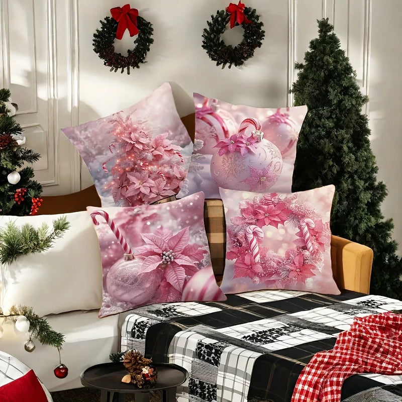 Axyaa Pink Christmas Stick Garland Pillowcase