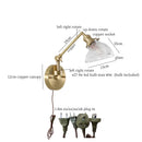 Axyaa Brass Glass LED Wall Sconce, Pull Chain, Rotating Mirror, Vintage Style