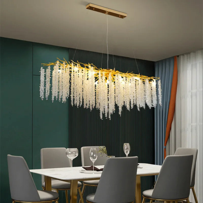 Axyaa Branch Lustre Crystal Chandelier: Modern Dining Room Gold LED Pendant Light