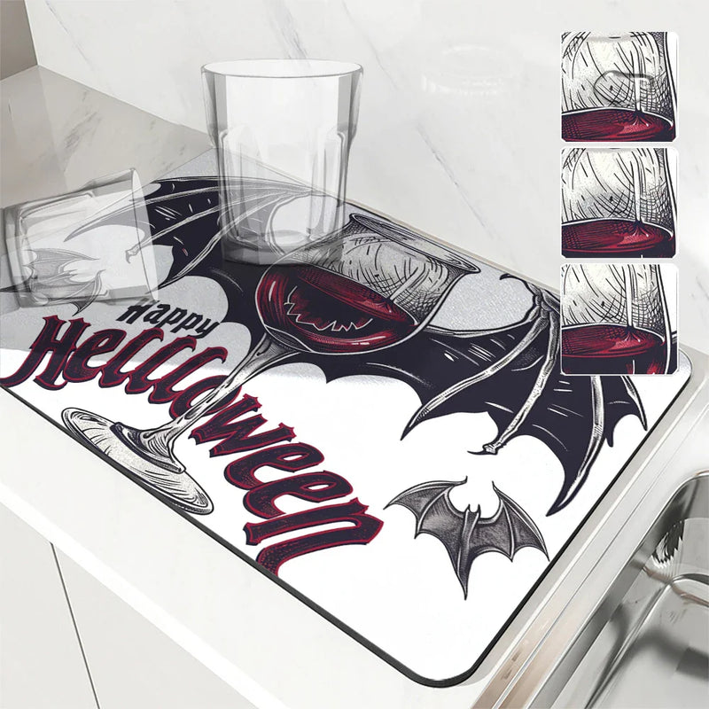 Axyaa Halloween Absorbent Draining Mat for Kitchen and Bathroom