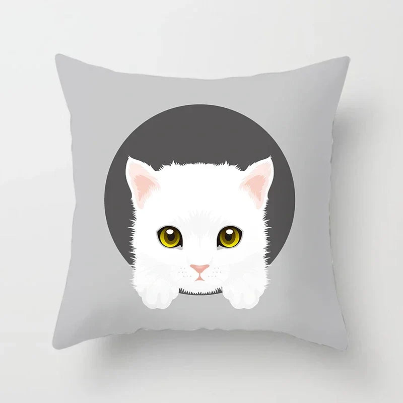 Axyaa Cute Cat Round Head Cushion Cover 45x45cm Polyester Pillowcase Square