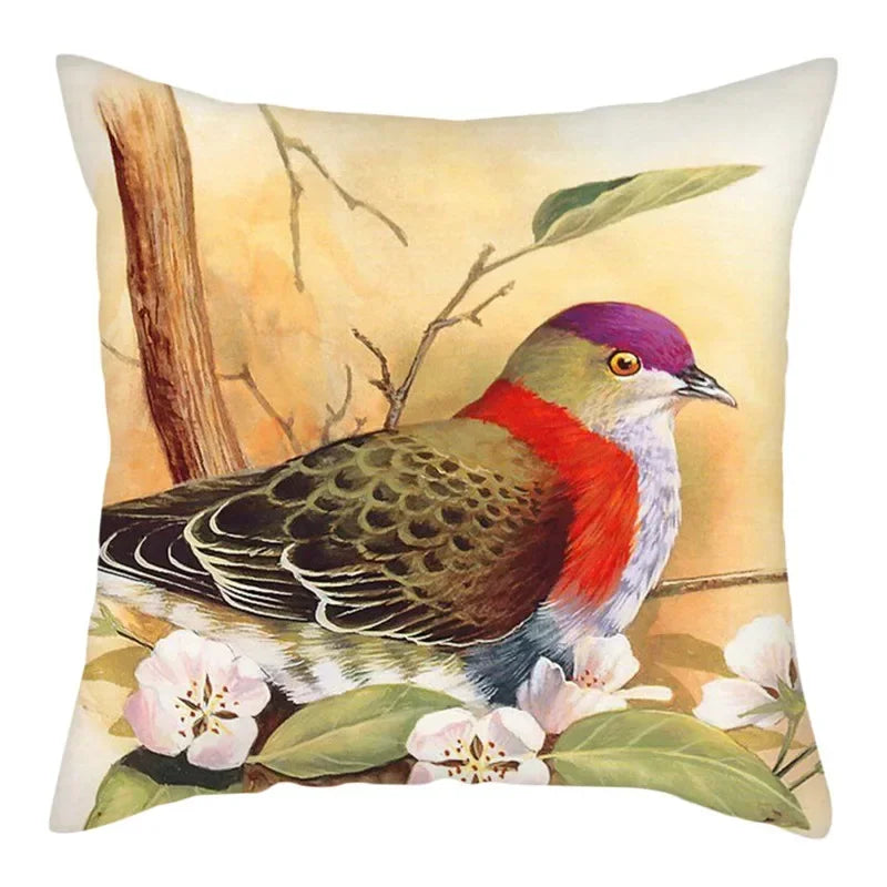 Axyaa Bird and Flower Printed Pillow Cover 45x45cm for Home Sofa Decor