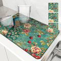 Axyaa Peacock Flower Absorbent Mat: Kitchen & Bathroom Antiskid Drying Pad