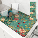 Axyaa Peacock Flower Absorbent Mat: Kitchen & Bathroom Antiskid Drying Pad