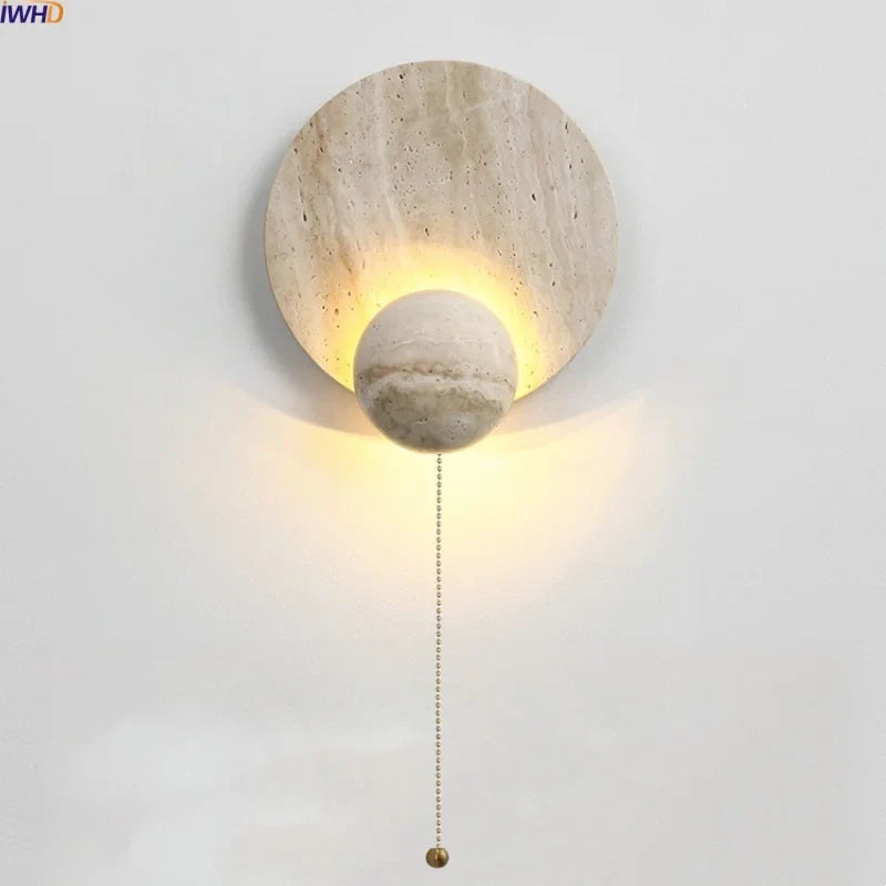 Axyaa LED Pull Chain Wall Light Yellow Travertine Stair Lamp