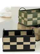Axya European Style Leather Color Blocking Woven Storage Basket with Handles