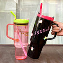Axyaa 1300ml Tumbler Cup with Handle, Lid, Straw - Big Plastic Travel Drink Bottle