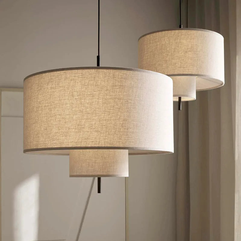 Axya Beige Fabric Double Cloth Pendant Light for Living Spaces