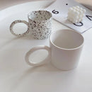 Axyaa Ceramic Round Handle Mugs White Black Splash-ink Tea Milk Water Cup