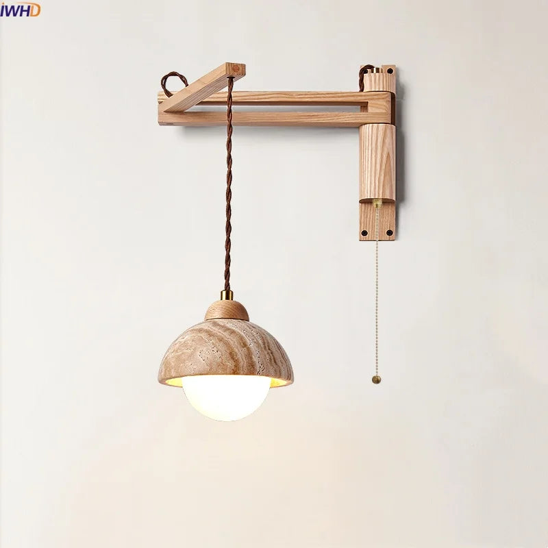 Axyaa Wood Stone LED Wall Lamp with Pull Switch, Stretching and Folding for Home Lighting