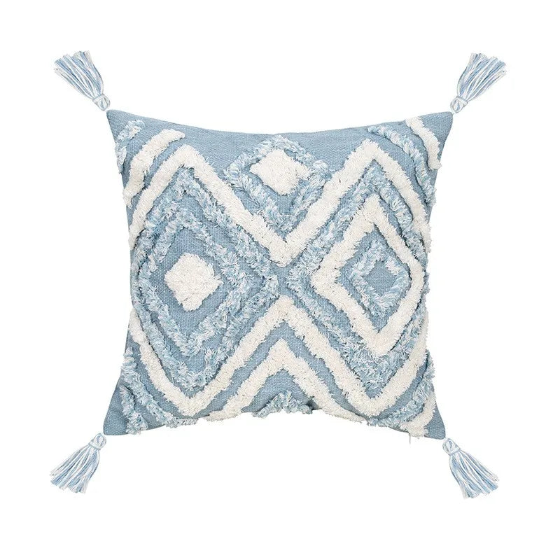 Geometric Tufted Tassel Pillow Covers for Home Decor by Axyaa