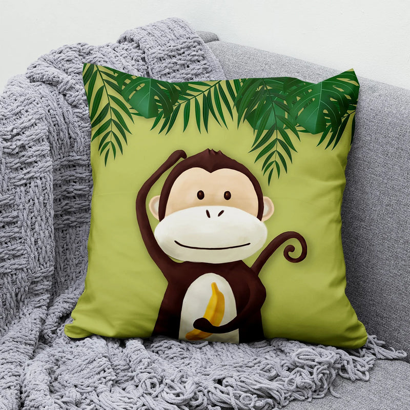 Axyaa Jungle Green Leaf Animal Print Pillowcase for Home Decor