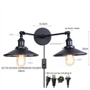 Axyaa Vintage Industrial 2-Head Wall Lights with Pull Chain Switch