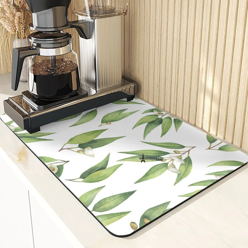 Axyaa Leaf Print Coasters & Drying Mat Set for Kitchen Essentials
