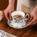 Axyaa Retro Blue & White Ceramic French Tea Cup Set with Gold-painted Accents