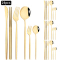 Axyaa 24pc Stainless Steel Cutlery Set - Knife Fork Spoon Teaspoon Mirror Flatware