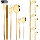 Axyaa 24pc Stainless Steel Cutlery Set - Knife Fork Spoon Teaspoon Mirror Flatware