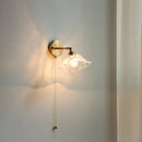 Axyaa Glass Lampshade Pull Chain LED Wall Light Fixture for Bedroom Home Indoor Lighting