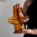 Axyaa Amber Glass Vase Hydroponics Flower Pots Table Decor Aesthetic Floral Room Accent