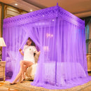 Axyaa Embroidery Lace Pleated Bed Net Canopy: Romantic Queen Double Bed Net, Stainless Steel Bracket Excluded