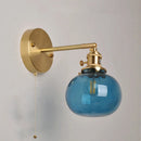 Axyaa Vintage Blue Glass LED Wall Lamp with Pull Chain Switch