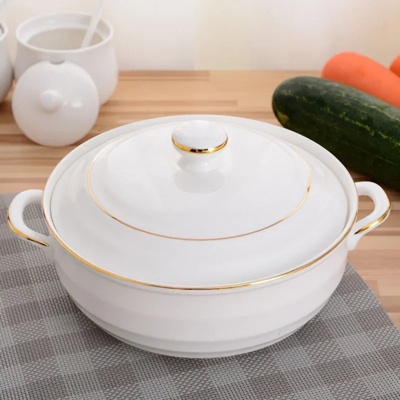 Axya Phnom Penh White Ceramic Soup Pot with Lid 1.4L - Kitchen Tableware Utensils