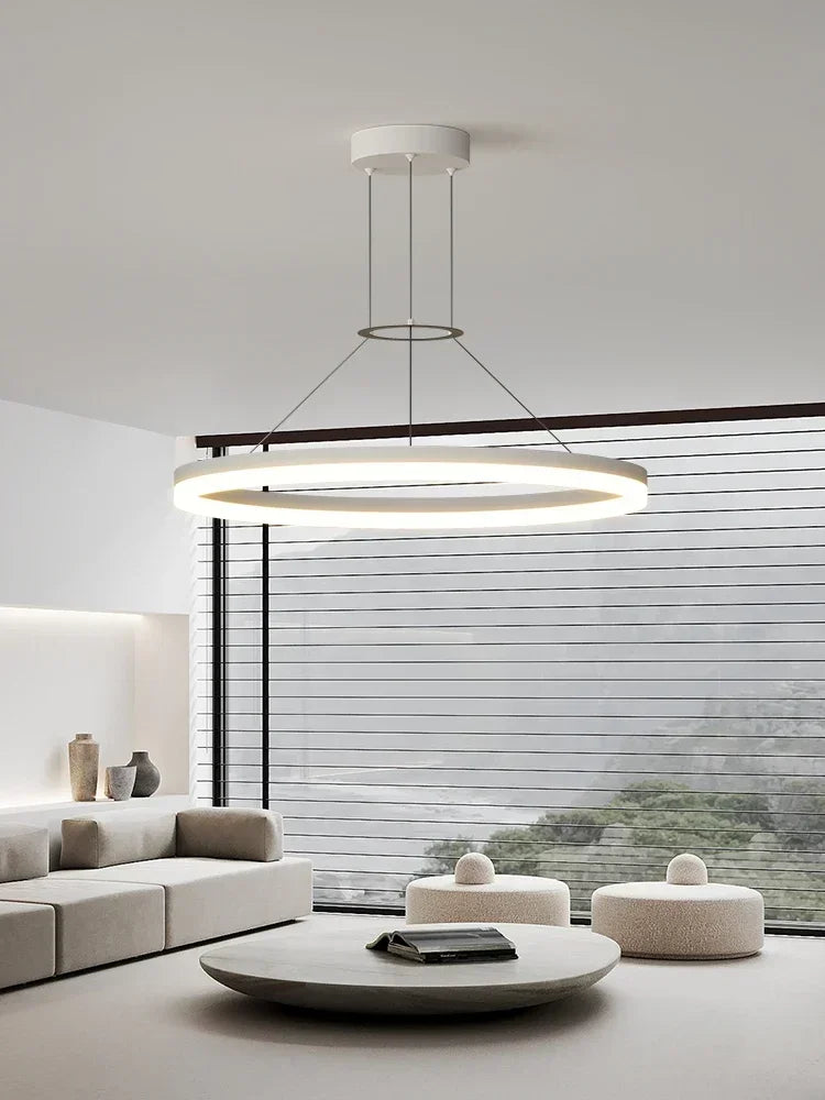 Axyaa Black Ring LED Pendant Lamp for Modern Minimalist Living Spaces