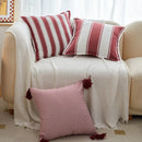 Axyaa Red Striped Tassel Pillow Cover - Modern Farmhouse Decor for Couch and Bed