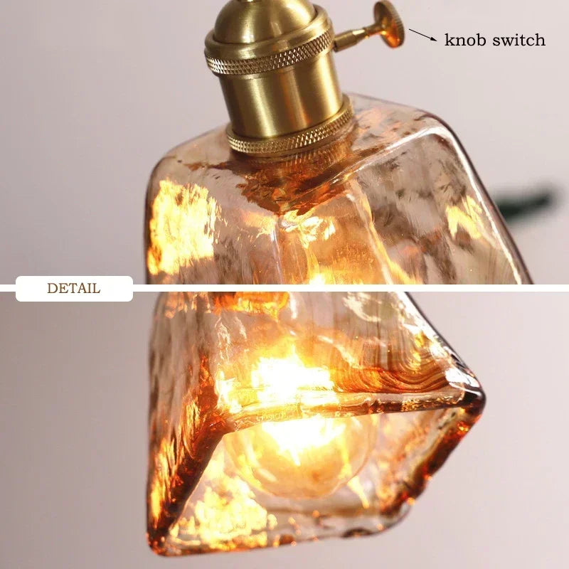 Amber Glass Pendant Lamp LED E27 Hanging Light by Axyaa