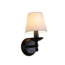 Axyaa Black Iron Wall Lamp with White Fabric Lampshade for Home Decor