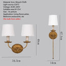 Axyaa Gold Foil Wood Wall Lamp with Fabric Shade for Retro Living Room Decor