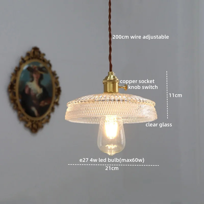 Axyaa Modern LED Glass Copper Pendant Light with Knob Switch