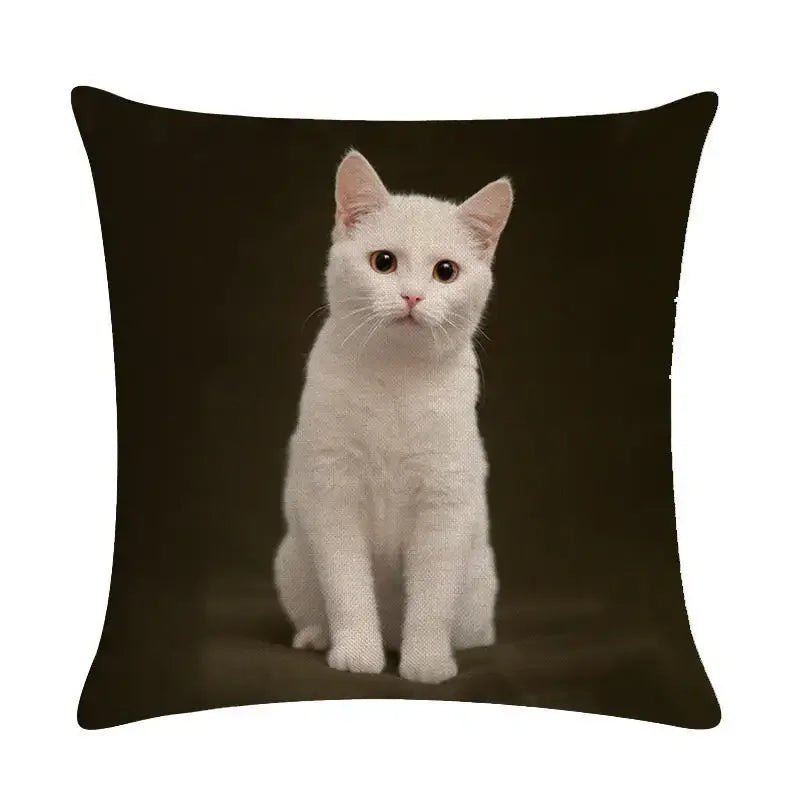 Axyaa Cat Printed Cotton Linen Cushion Cover 45x45cm