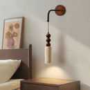 Axyaa Wood LED Wall Light with Adjustable Wire & Yellow Travertine Lampshade