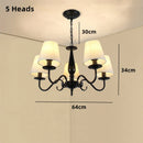 Axyaa Black Iron Chandelier with Fabric Shade, Farmhouse Style for Living Room