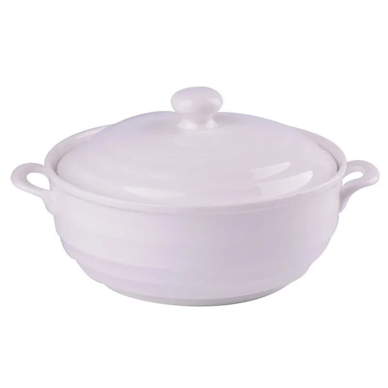 Axya Phnom Penh White Ceramic Soup Pot with Lid 1.4L - Kitchen Tableware Utensils