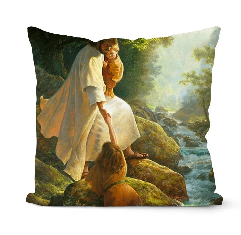 Retro Oil Painting Christmas Pillowcase - Axyaa Nativity Cushions Case Jesus Christ Print Throw Pillows Case