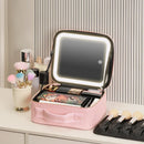 Axyaa LED Mirror Makeup Travel Train Case with Adjustable Dividers